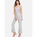 Grey Tie Back Striped Pinafore Jumpsuit OEM/ODM Manufacture Wholesale Fashion Women Apparel (TA7006J)